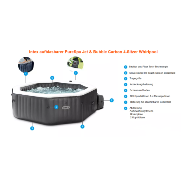 Spa gonflable Intex PureSpa Carbone 4 places – Image 2