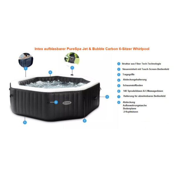 Spa gonflable Intex PureSpa Carbone 6 places – Image 2
